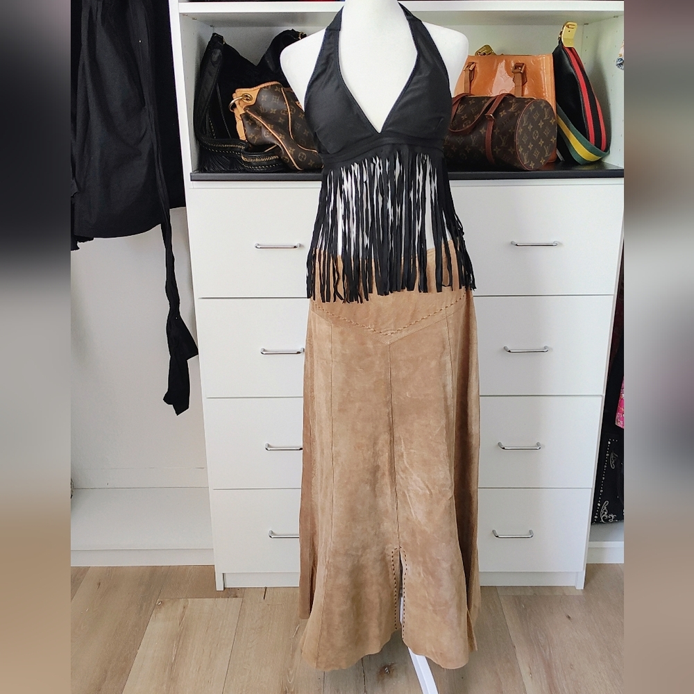 Gorgeous vintage real suede tan maxi skirt